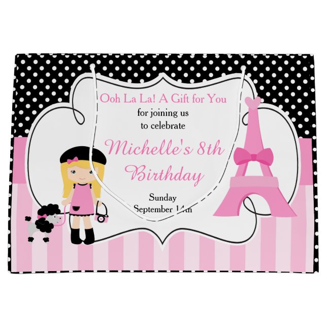 Paris Eiffel Tower Blonde Girl Große Geschenktüte (Vorderseite)