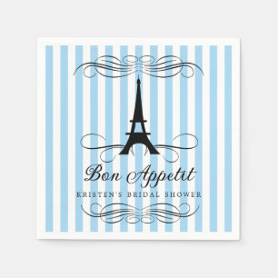 Paris Eiffel Tower Blue Streifen Brautparty Serviette