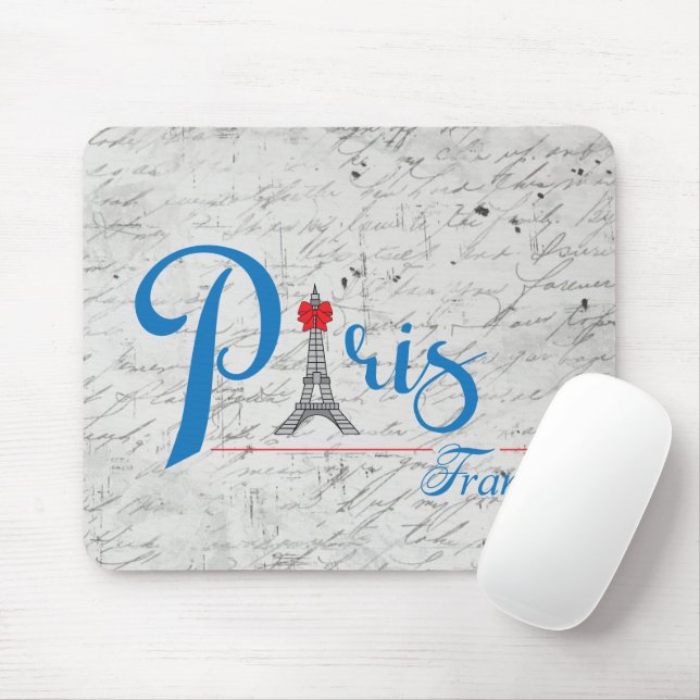 Paris Eiffel Tower Blue Text Bow Mousepad (Mit Mouse)