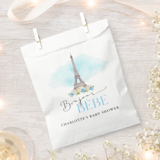 Paris Eiffel Tower Bonjour Baby Dusche Gefallen Ta Geschenktütchen (Ausgeschnitten)