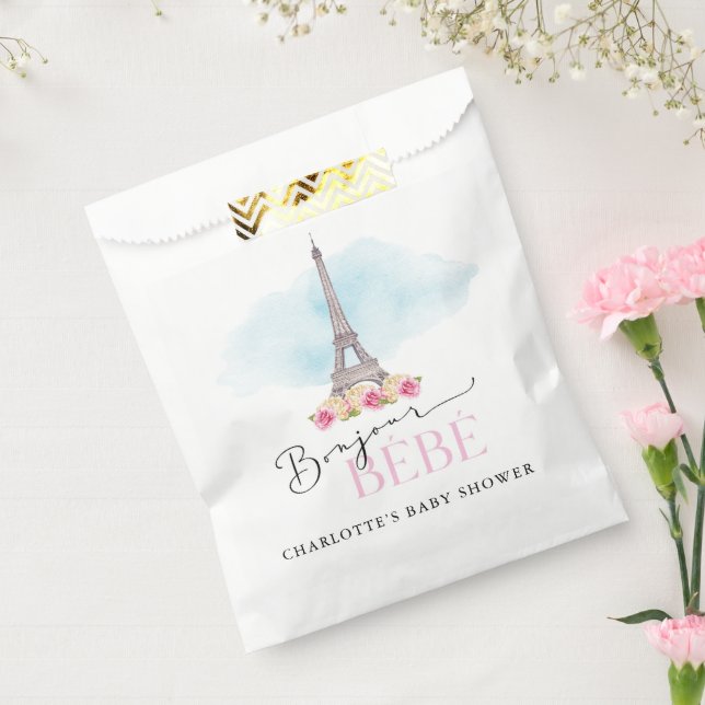 Paris Eiffel Tower Bonjour Baby Dusche Gefallen Ta Geschenktütchen (Versiegelt)