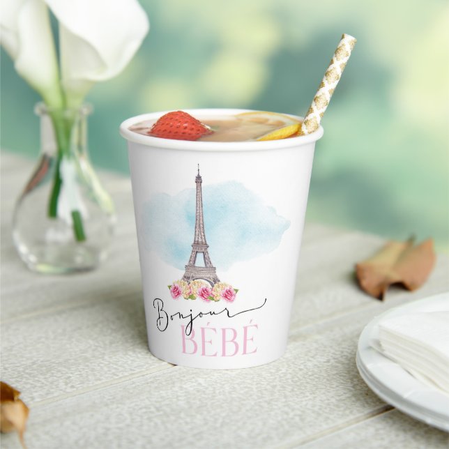 Paris Eiffel Tower Bonjour Baby Paper Cups Pappbecher (In Situ)