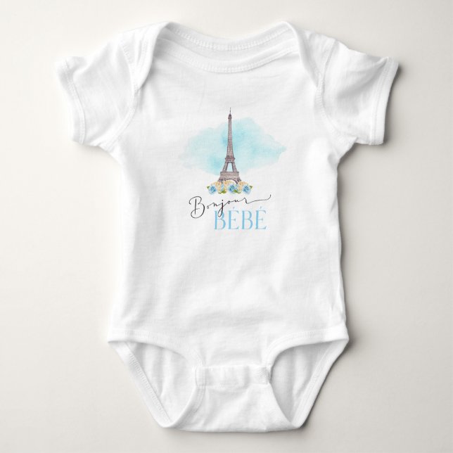 Paris Eiffel Tower Bonjour Bébé Baby Bodysuit Strampler (Vorderseite)