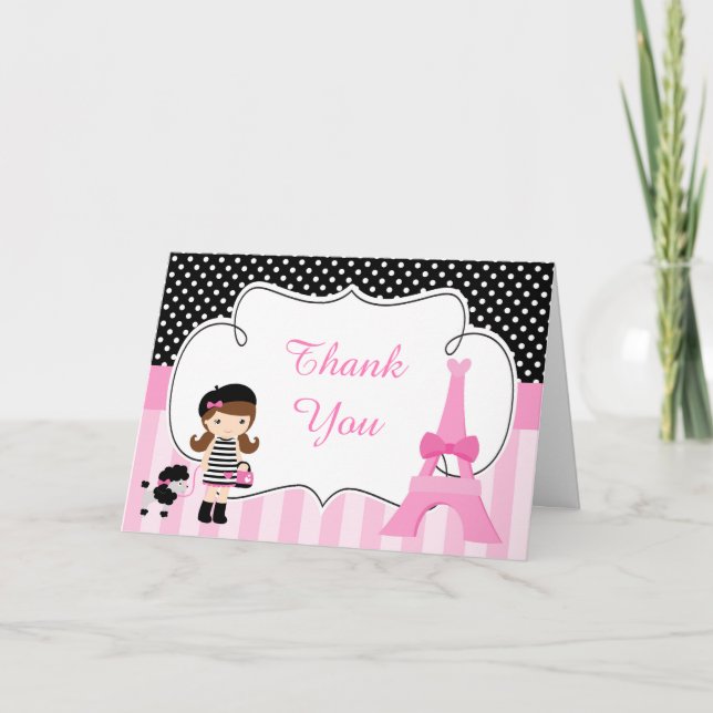 Paris Eiffel Tower Brünett Girl Dankeskarte (Vorderseite)