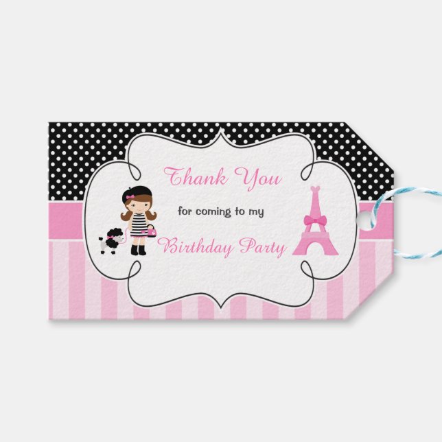 Paris Eiffel Tower Brünett Girl Geschenkanhänger (Vorderseite (Horizontal))