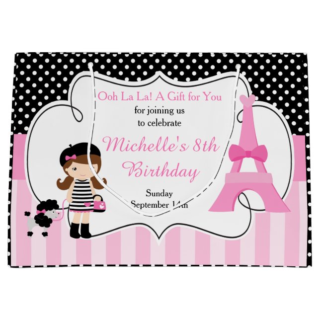 Paris Eiffel Tower Brünett Girl Große Geschenktüte (Vorderseite)