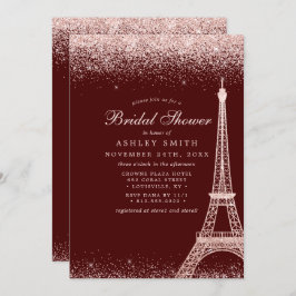 Paris Eiffel Tower Burgundy Sparkle Brautparty Einladung
