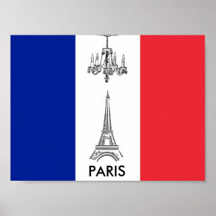 Paris Eiffel Tower Chandelier Französisches Flag P Poster