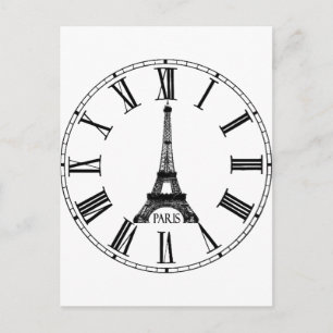 Paris Eiffel Tower Clock Französisch Postkarte