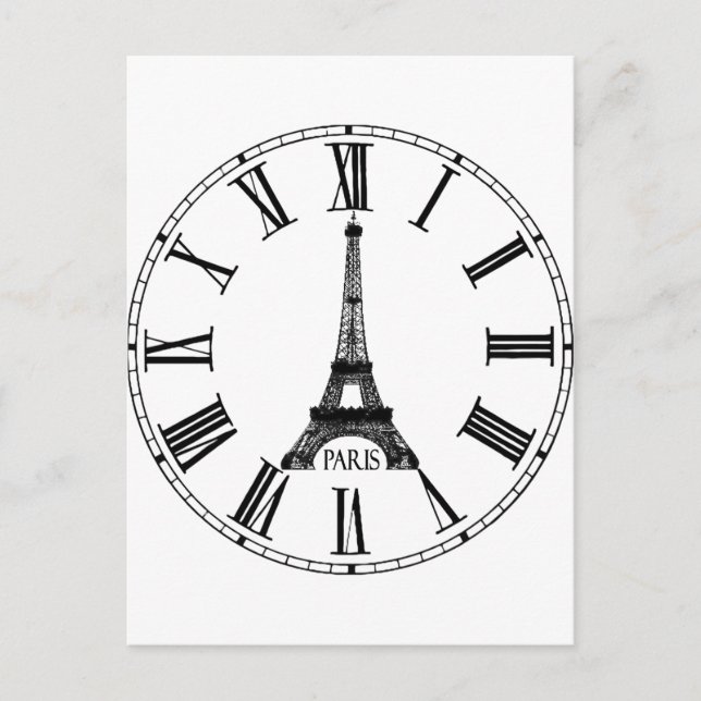 Paris Eiffel Tower Clock Französisch Postkarte (Vorderseite)