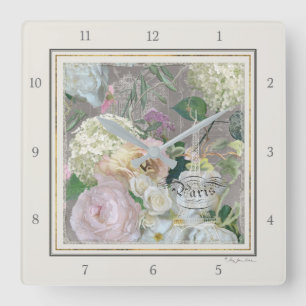 Paris Eiffel Tower Der französische Markt Blumenma Quadratische Wanduhr