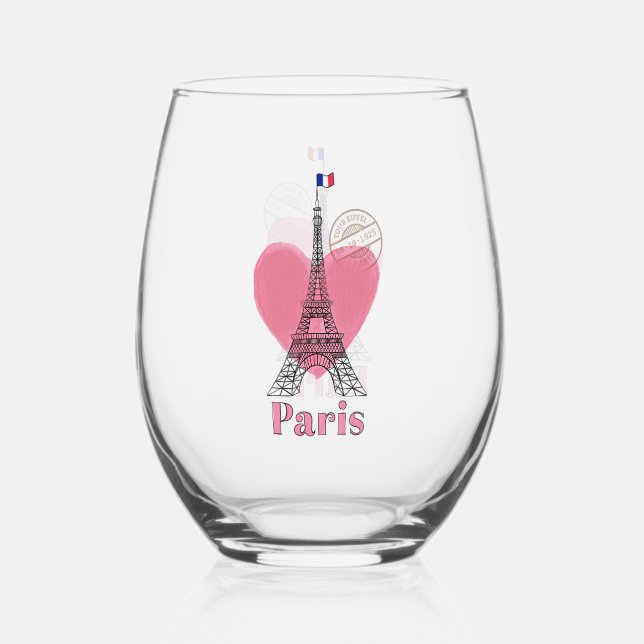Paris Eiffel Tower Design Edelstahlglas Weinglas Ohne Stiel (Vorderseite)