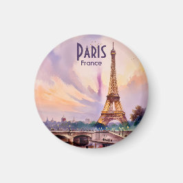 Paris Eiffel Tower France Sunset Watercolor Travel Magnet