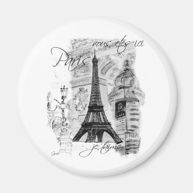 Paris Eiffel Tower Französisch Szene Collage Magnet (Vorne)