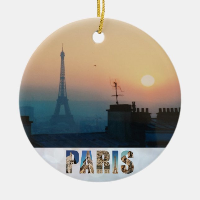 Paris Eiffel Tower French City Sunset Travel Foto Keramik Ornament (Vorne)