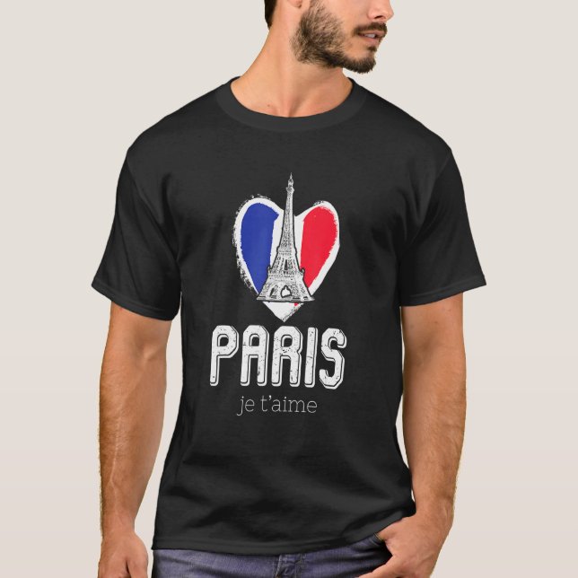 Paris Eiffel Tower French Flag Sign Of Love I Love T-Shirt (Vorderseite)