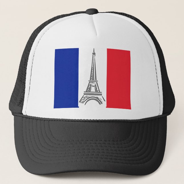 Paris Eiffel Tower French Flag Truckerkappe (Vorderseite)