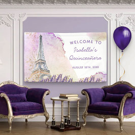 Paris Eiffel Tower French Lavender Willkommen Banner