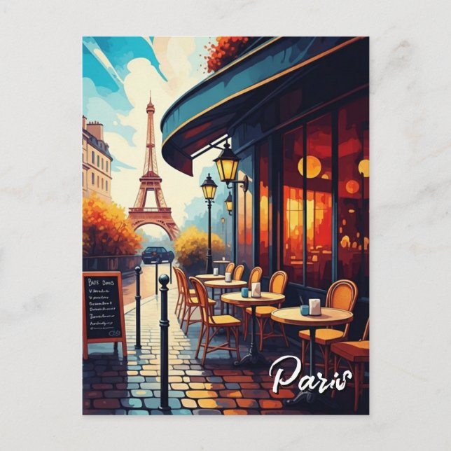 Paris Eiffel Tower from a cafe Postcard Postkarte (Vorderseite)