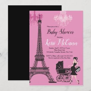 Paris Eiffel Tower Girls Pink Baby Dusche Einladung