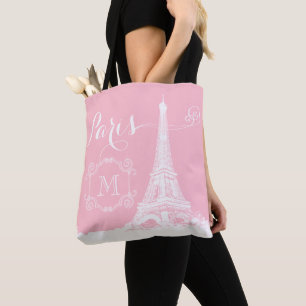 Paris Eiffel Tower Girly Pink White Mit Monogramm
