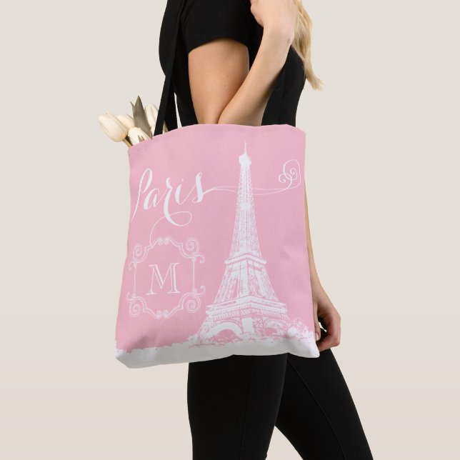 Paris Eiffel Tower Girly Pink White Mit Monogramm (Von Nahem)