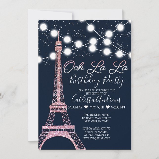 Paris Eiffel Tower Glitzer Lights Birthday Einladung (Vorderseite)