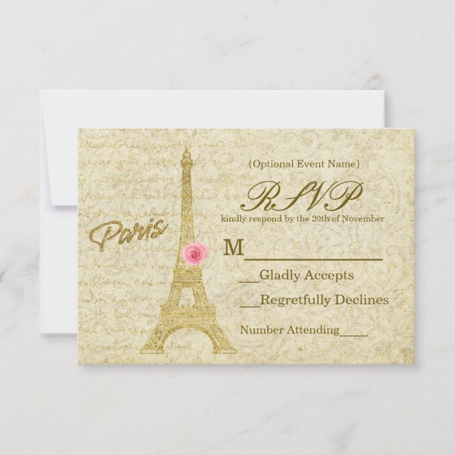 Paris Eiffel Tower Gold & Pink Elegante RSVP Karte (Vorderseite)