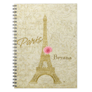 Paris Eiffel Tower Gold & Pink Elegantes Notebook Notizblock