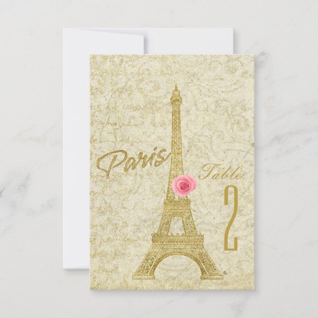 Paris Eiffel Tower Gold & Pink Tischnummer Card (Vorderseite)