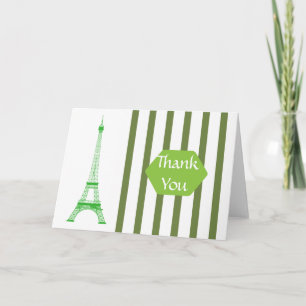 Paris Eiffel Tower Green Stripes Vielen Dank Dankeskarte