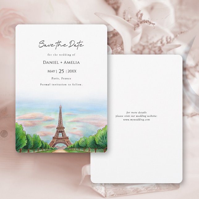 Paris Eiffel Tower Hochzeit in Urlaubsort Save The Date (Paris Eiffel Tower Destination Wedding Save The Date 
Card)