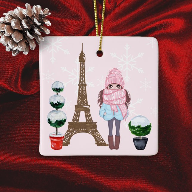 Paris Eiffel Tower Hübsch Girl Chic Pink Weihnacht Keramikornament (Von Creator hochgeladen)