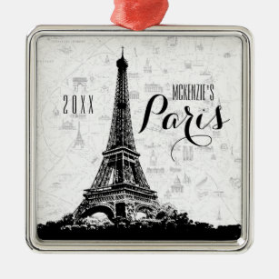 Paris Eiffel Tower Ihren Namen hinzufügen Silbernes Ornament