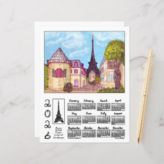 Paris Eiffel Tower Landscape 2026 Calendar Paper