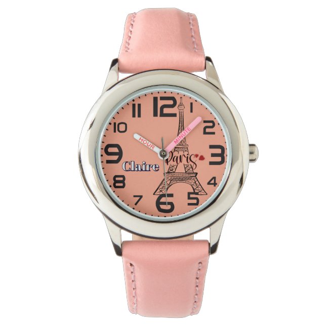 Paris Eiffel Tower Liebe Herz Armbanduhr (Vorderseite)