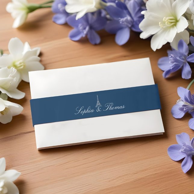 Paris Eiffel Tower Monogram Navy Silver Wedding Einladungsbanderole (Paris Eiffel Tower Monogram Navy Silver Wedding Invitation Belly Band)
