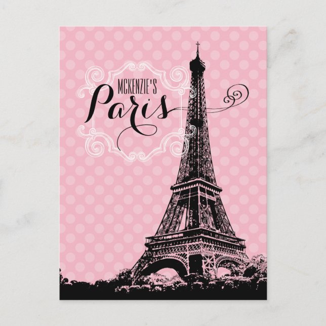 Paris Eiffel Tower Name Postkarte (Vorderseite)