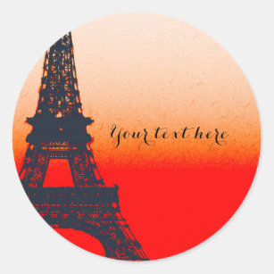 Paris Eiffel Tower Orange Sunset Chic Elegante Runder Aufkleber