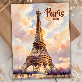 Paris Eiffel Tower Pastel Sunset Watercolor Travel Postkarte