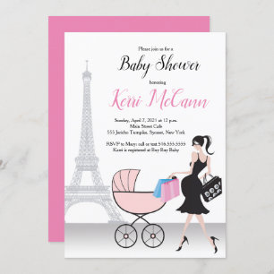 Paris Eiffel Tower Pink Baby Dusche Einladung