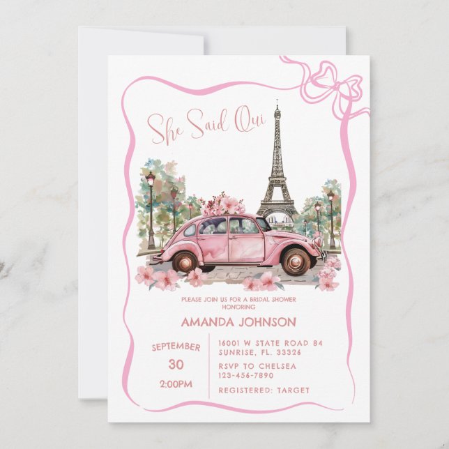 Paris Eiffel Tower Pink Coquette Brautparty Einladung (Vorderseite)