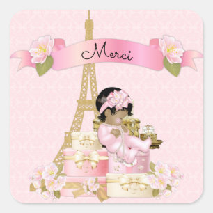 Paris Eiffel Tower Pink Gold Baby Girl Ethnic Quadratischer Aufkleber