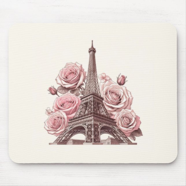 Paris Eiffel Tower & Pink Roses Mousepad (Vorne)