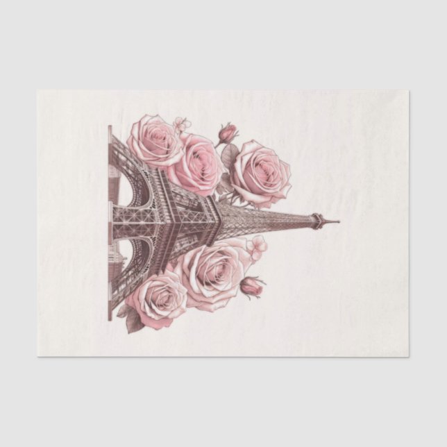 Paris Eiffel Tower & Pink Roses Seidenpapier (Vorderseite)