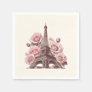 Paris Eiffel Tower & Pink Roses Serviette