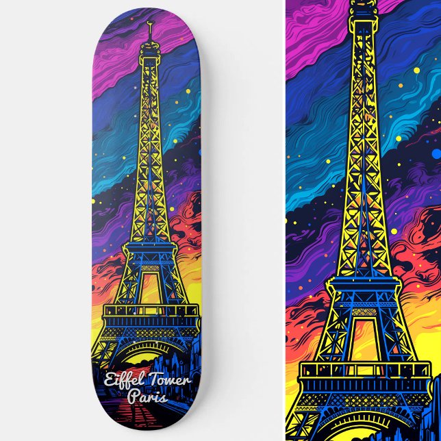 Paris Eiffel Tower Pop Art Skateboard (Paris Eiffel Tower Travel Pop Art Skateboard)