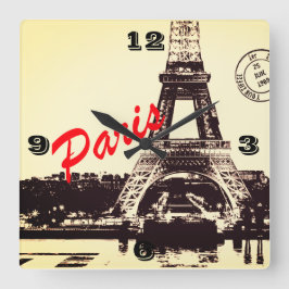 Paris Eiffel Tower Poster Quadratische Wanduhr
