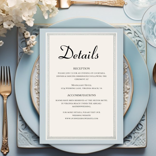 Paris Eiffel Tower Powder Blue Wedding Details Begleitkarte (Von Creator hochgeladen)