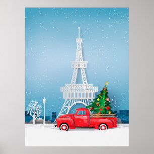 Paris Eiffel Tower Red Truck Weihnachten Poster
